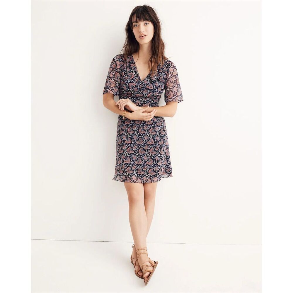 Madewell Women's Flutter-Sleeve Floral Dress Plus Size 14 Multicolor